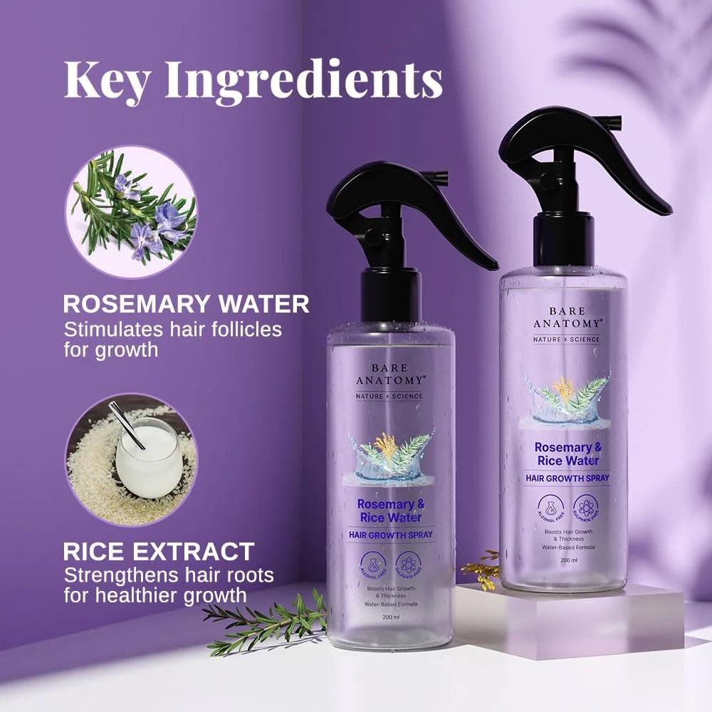 Rosemary Water Spray for Hair Growth & Hair Fall Control - With Rice Water & 100% Natural Extracts - 200ml